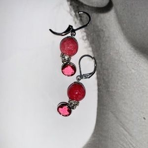 Semi Precious Pink Stone Drop Earrings from Stainless Steel Lever Back